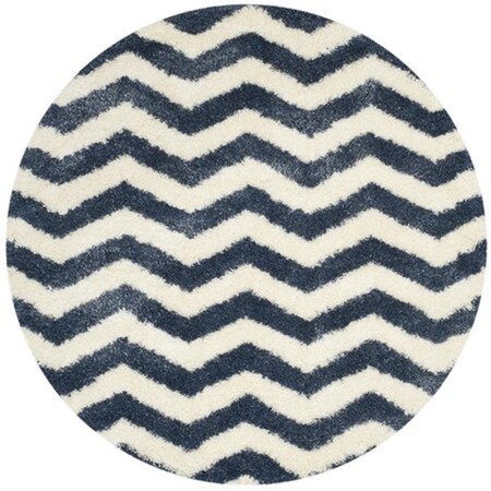 Safavieh Montreal Shag Power Loomed Round Rug- Ivory - Blue- 6 ft. 7 in. x 6 ft. 7 in. SGM846A-7R
